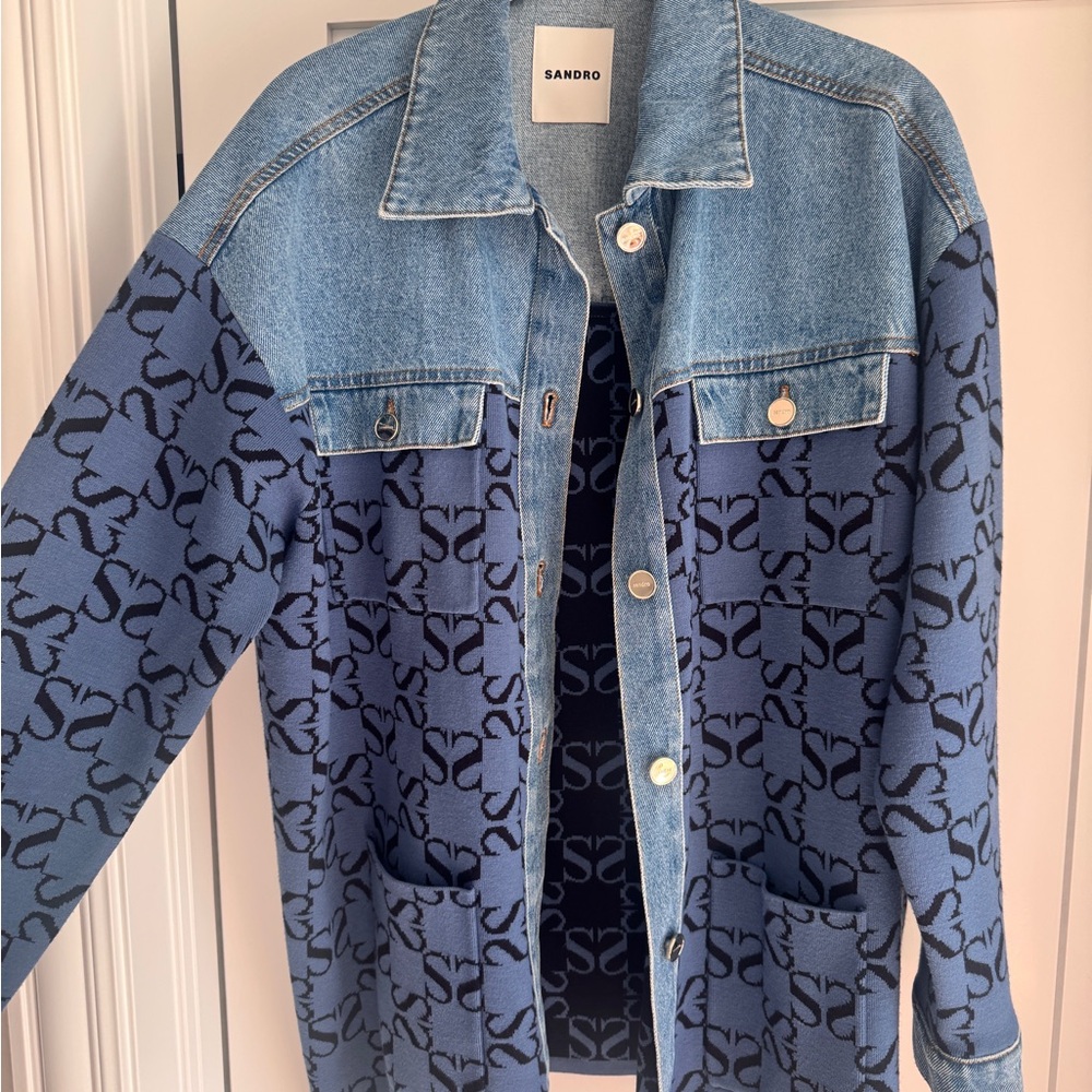 Sandro Two-Tone Blue Jean Jacket